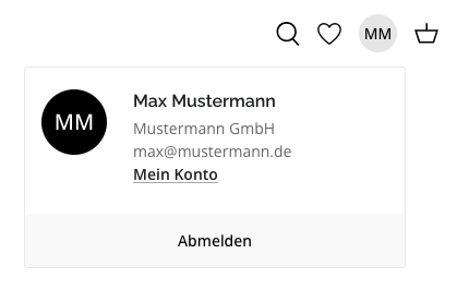 Account Menü im ausgeklappten Zustand
